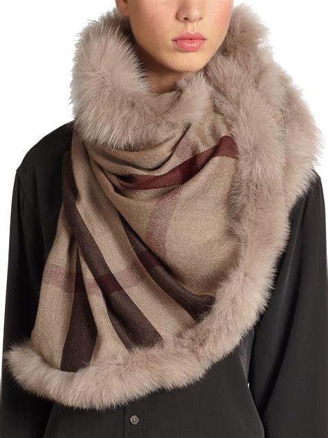 burberry fox fur-trim woven check scarf|farfetch burberry scarf.